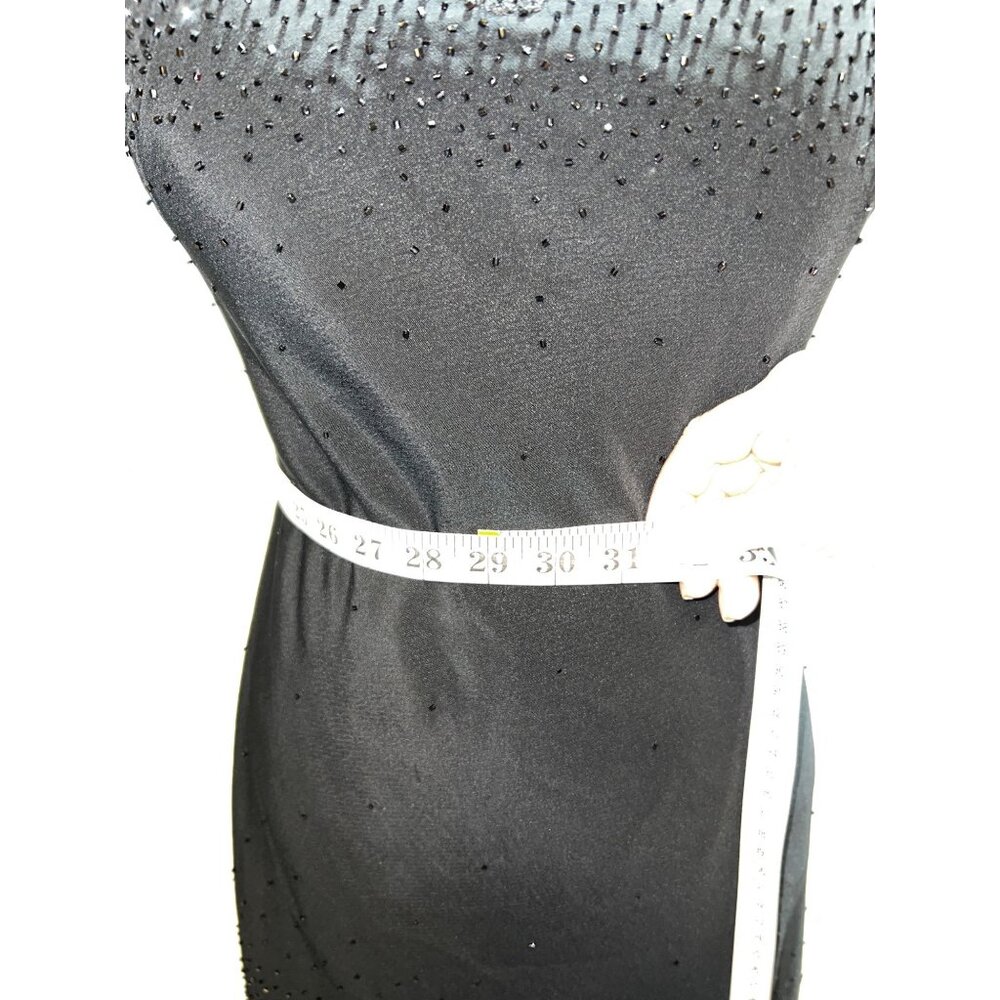 Vintage Jovani Black Beaded Lace Slip Dress w Sheer Floral Hem Size 6 - Picture 8 of 11